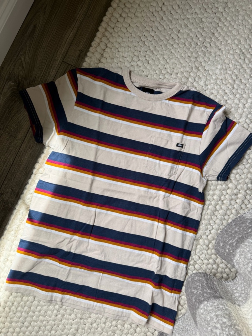 Vans Multicolor Striped Crew Tee in Navy, Burgundy & Mustard